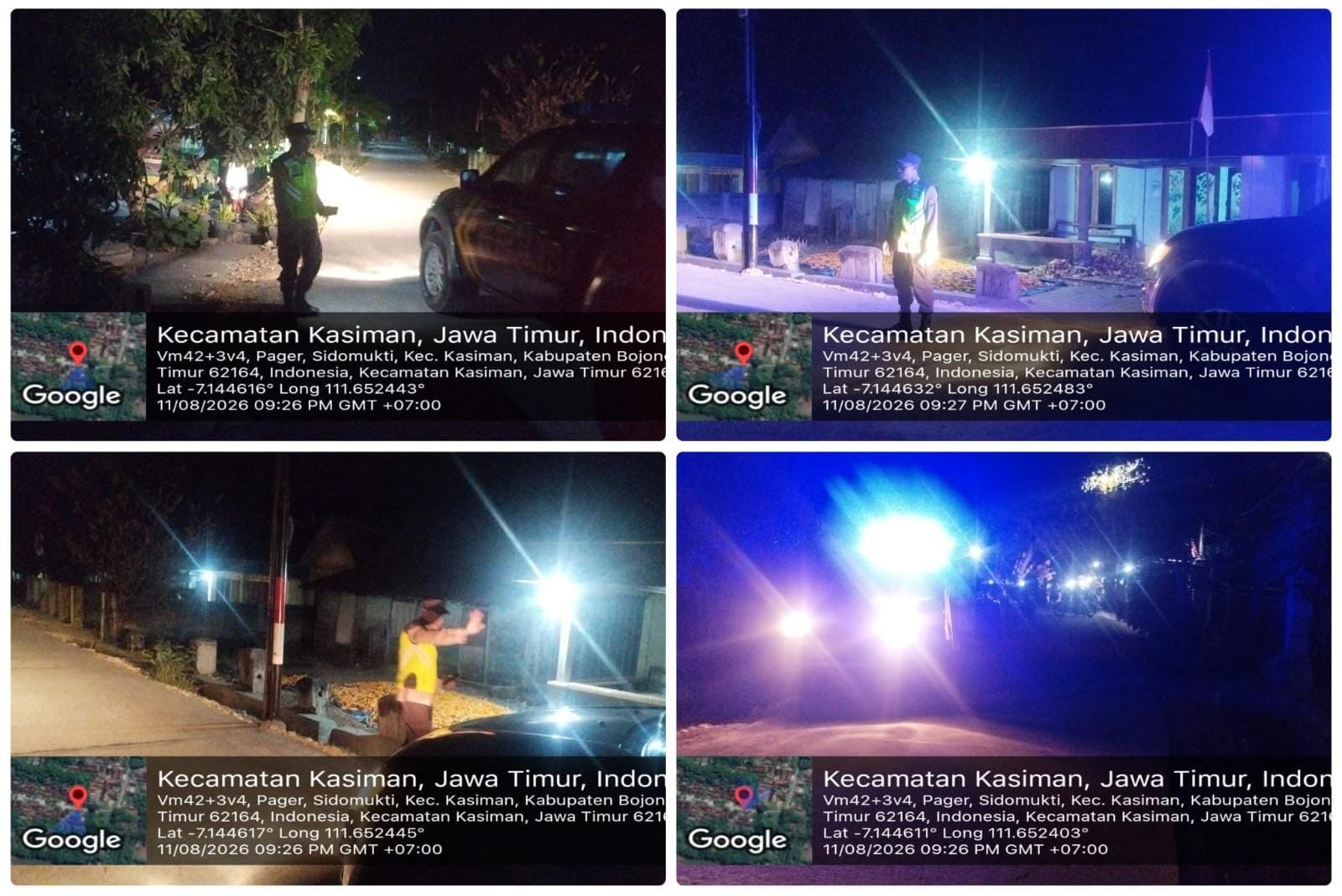 Antisipasi Tindak Kejahatan 3C, Polsek Kasiman Melaksanakan Patroli Malam