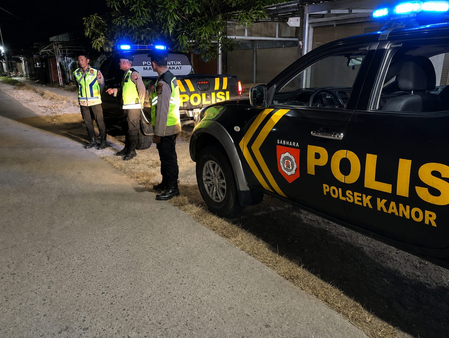 POLSEK KANOR LAKSANAKAN PATROLI BERSINGGUNGAN DENGAN POLSEK SUMBEREJO, ANTISIPASI BALAP LIAR