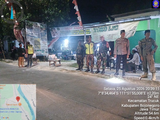 Polsek Trucuk Bersinergi Amankan Sholawatan Dalam Rangka Harlah Ke-I Majelis Ngopi Dan Maulid Nabi Muhammad SAW Di Ponpes Al Azhar Trucuk