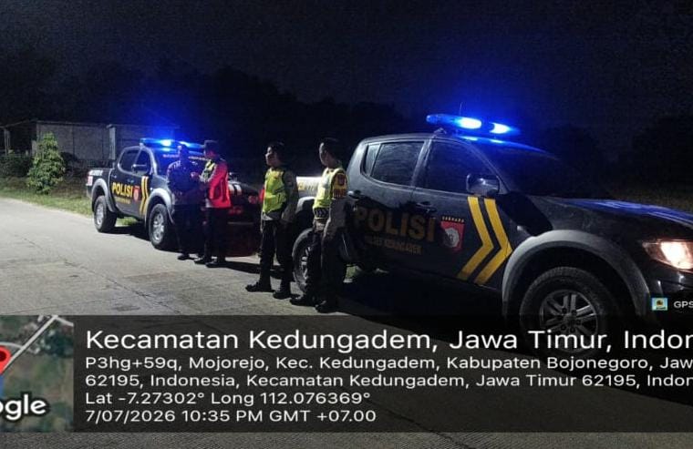 Polsek Kedungadem Polres Bojonegoro Melaksanakan Patroli bersinggungan dengan Polsek Kepohbaru
