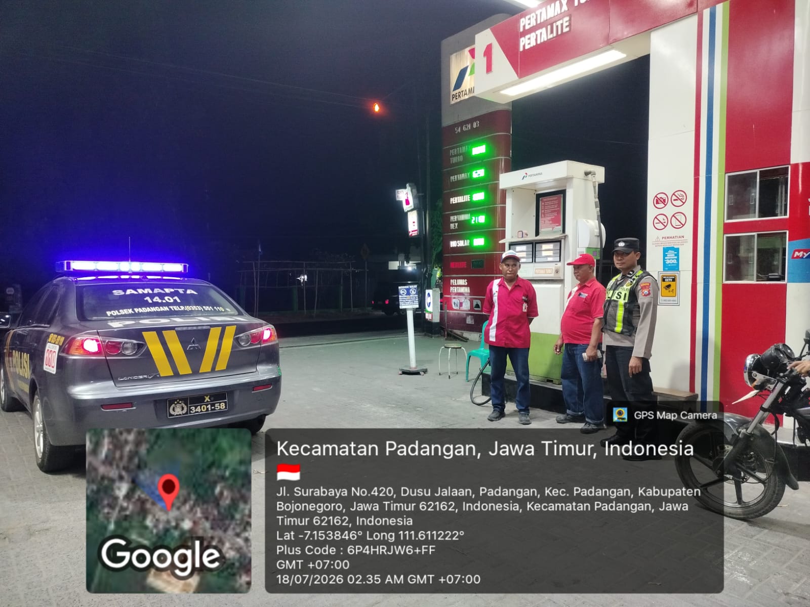 Pastikan Situasi Kamtibmas Kondusif, Polsek Padangan Tingkatkan Patroli Fajar di SPBU