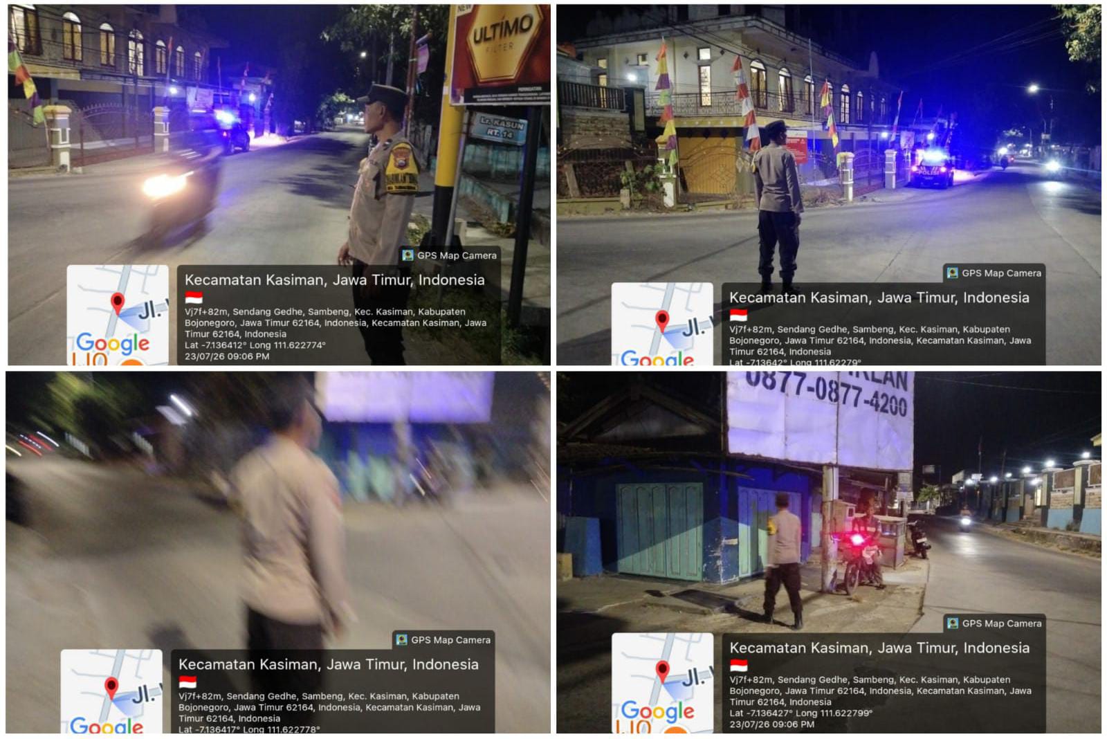 Antisipasi Tindak Kejahatan 3C, Polsek Kasiman Melaksanakan Patroli Malam