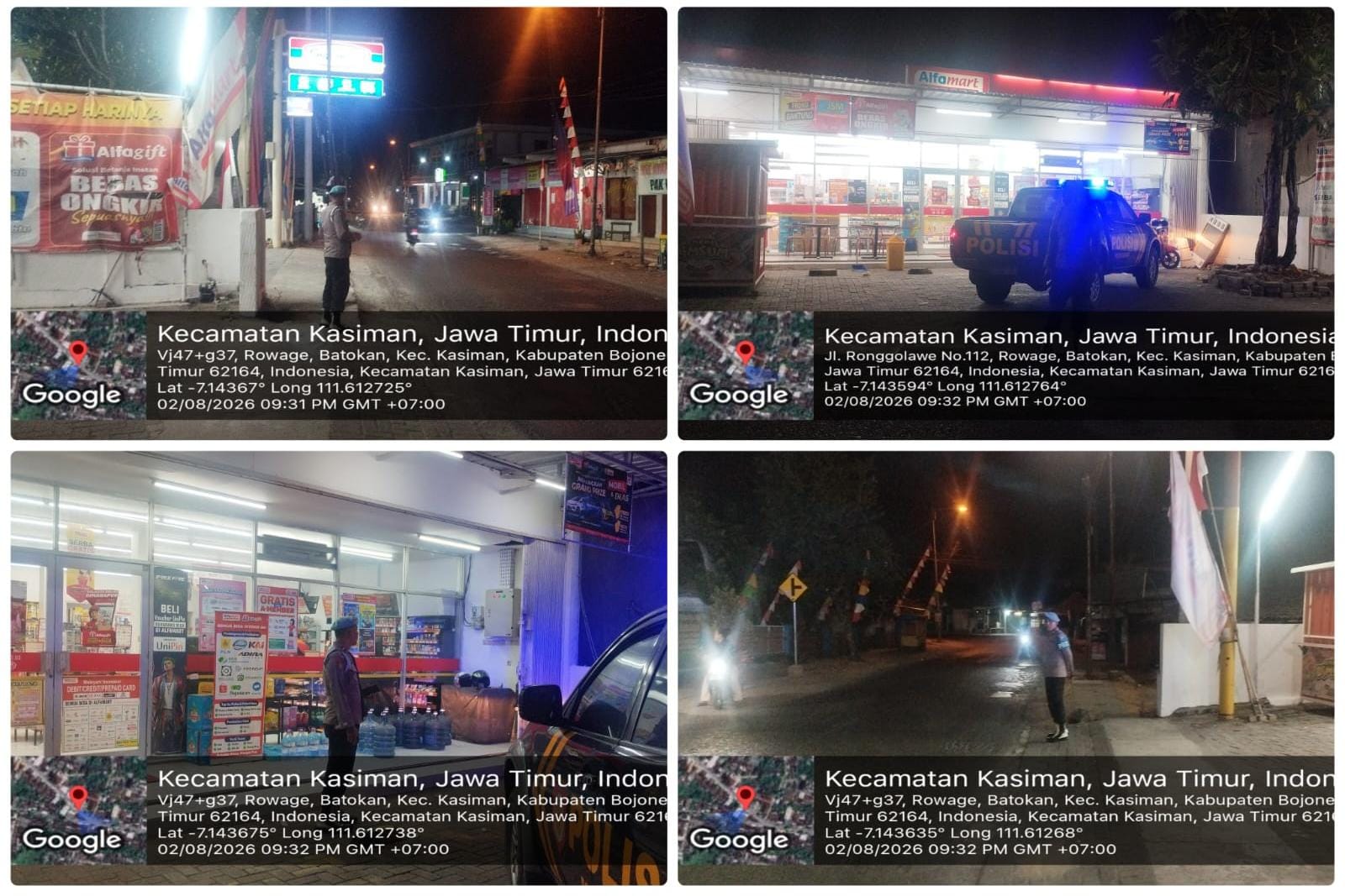Antisipasi Tindak Kejahatan 3C, Polsek Kasiman Melaksanakan Patroli Malam