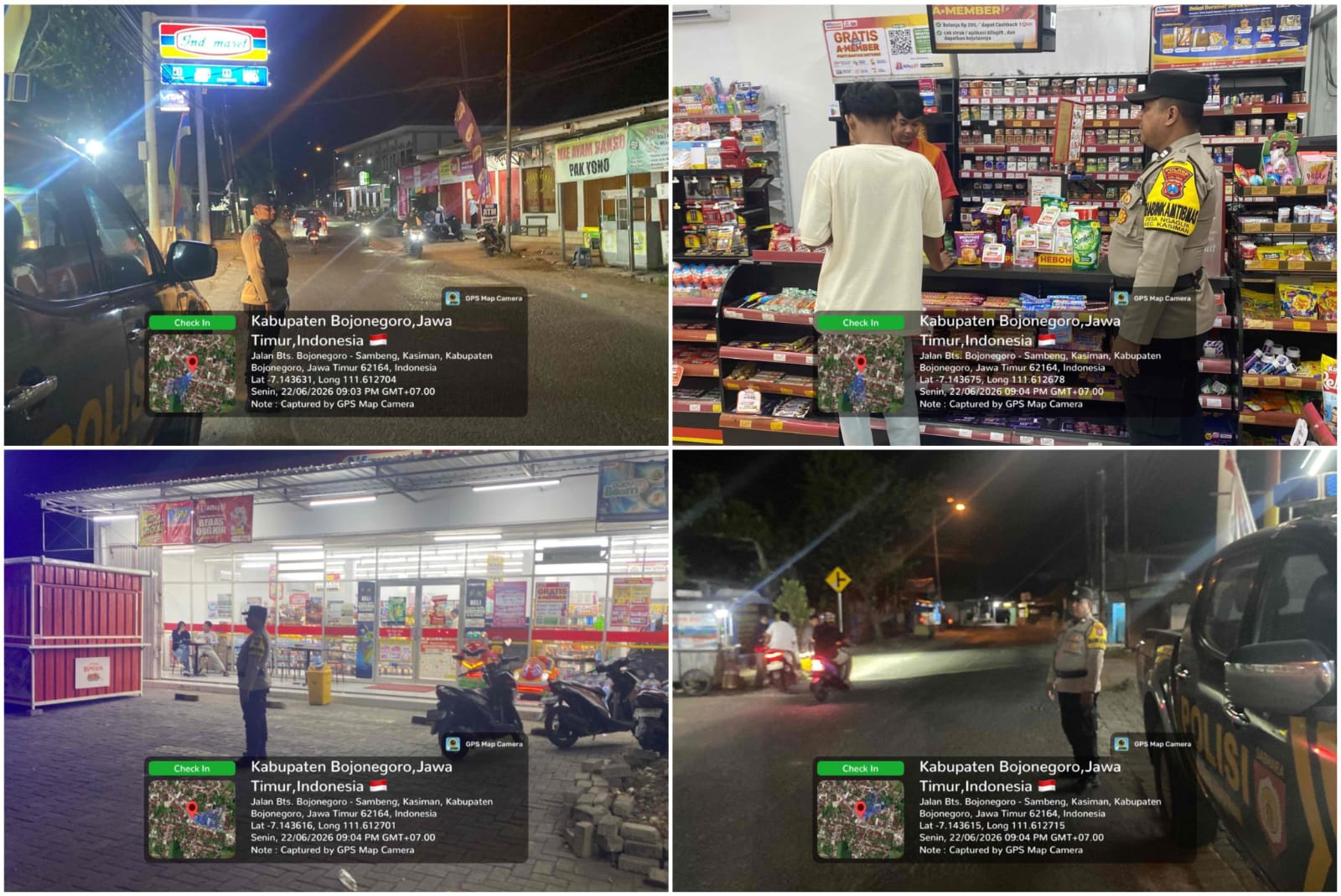 Antisipasi Tindak Kejahatan 3C, Polsek Kasiman Melaksanakan Patroli Malam