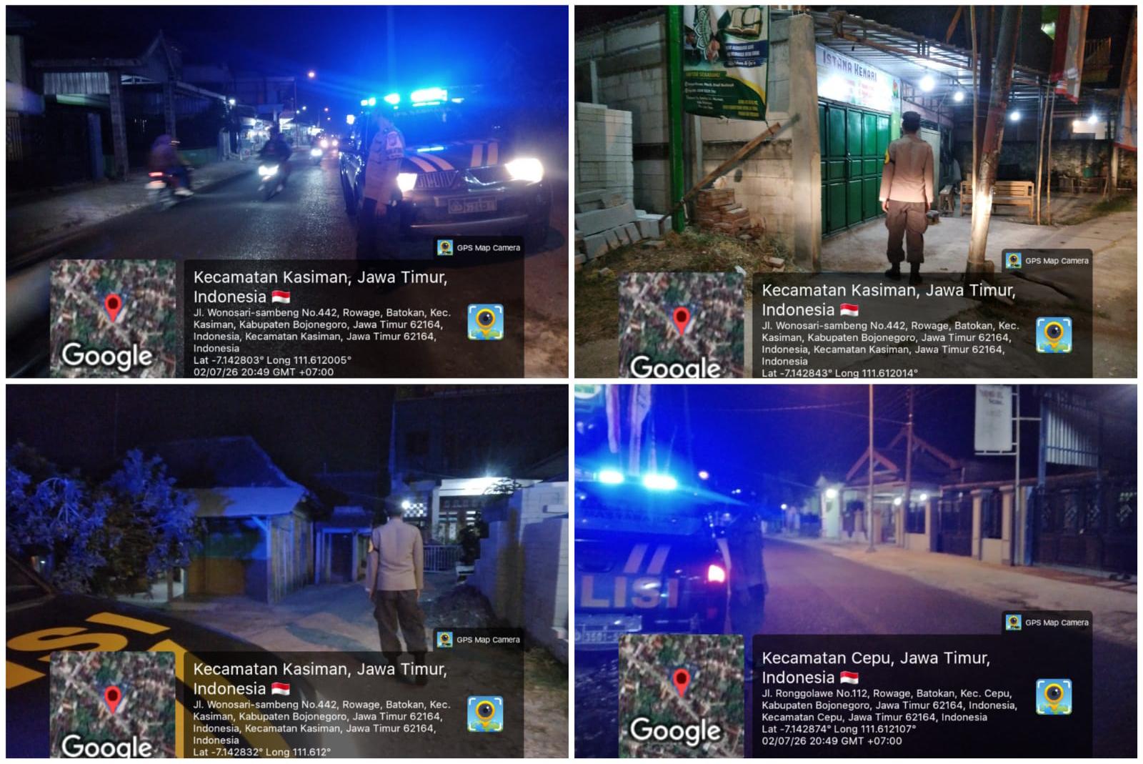 Antisipasi Tindak Kejahatan 3C, Polsek Kasiman Melaksanakan Patroli Malam