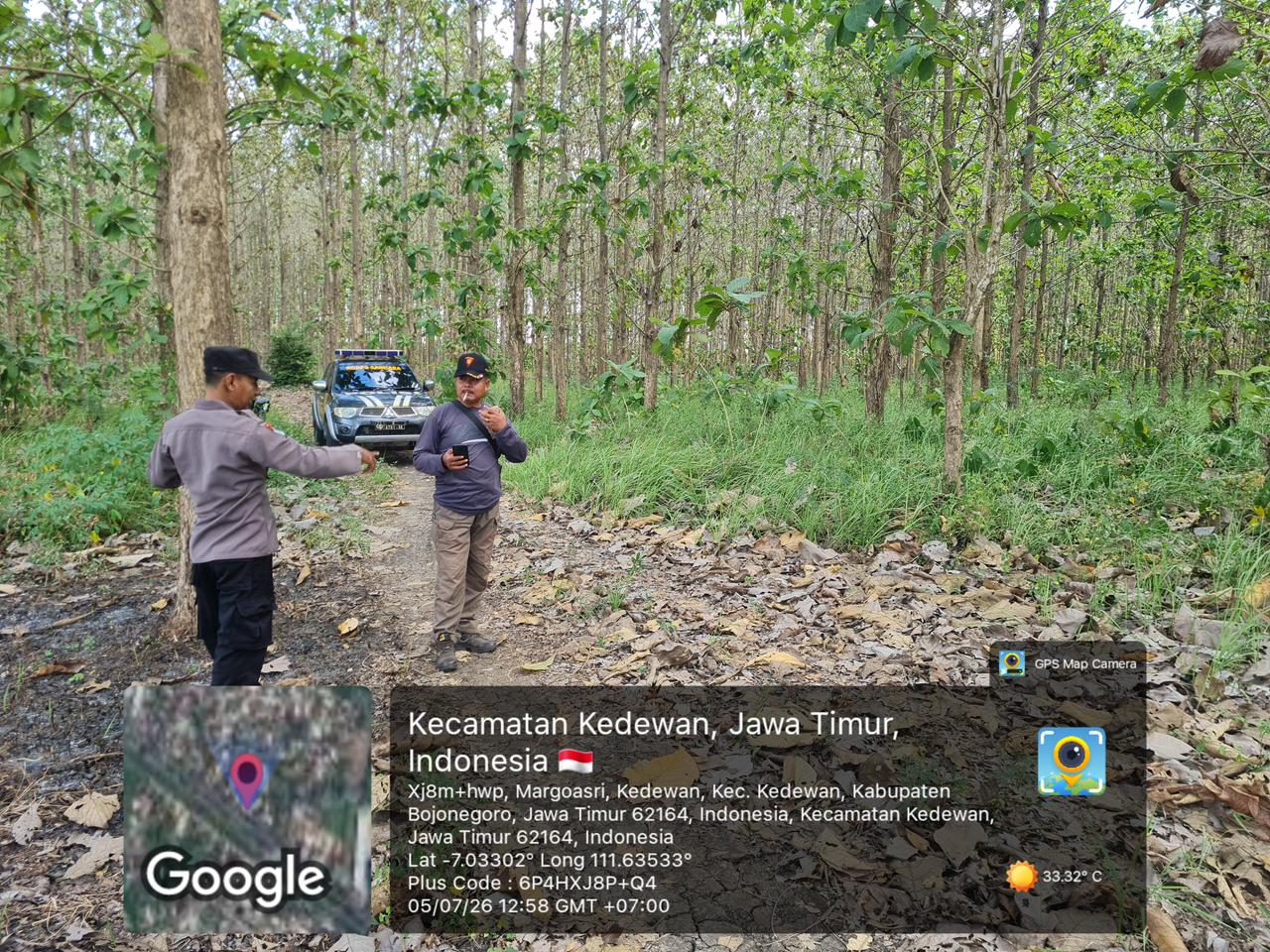Respon Cepat Polsek Kedewan Tindak Lanjuti Laporan 110, Cek Lokasi Diduga Kebakaran Hutan Di Wilayah Desa Kedewan