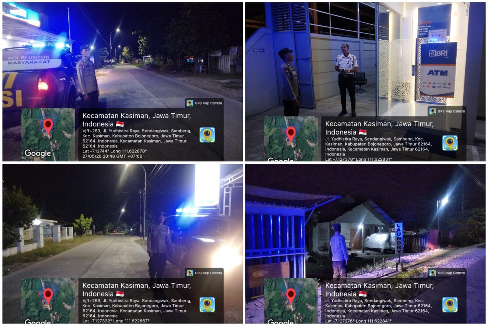 Antisipasi Tindak Kejahatan 3C, Polsek Kasiman Melaksanakan Patroli Malam