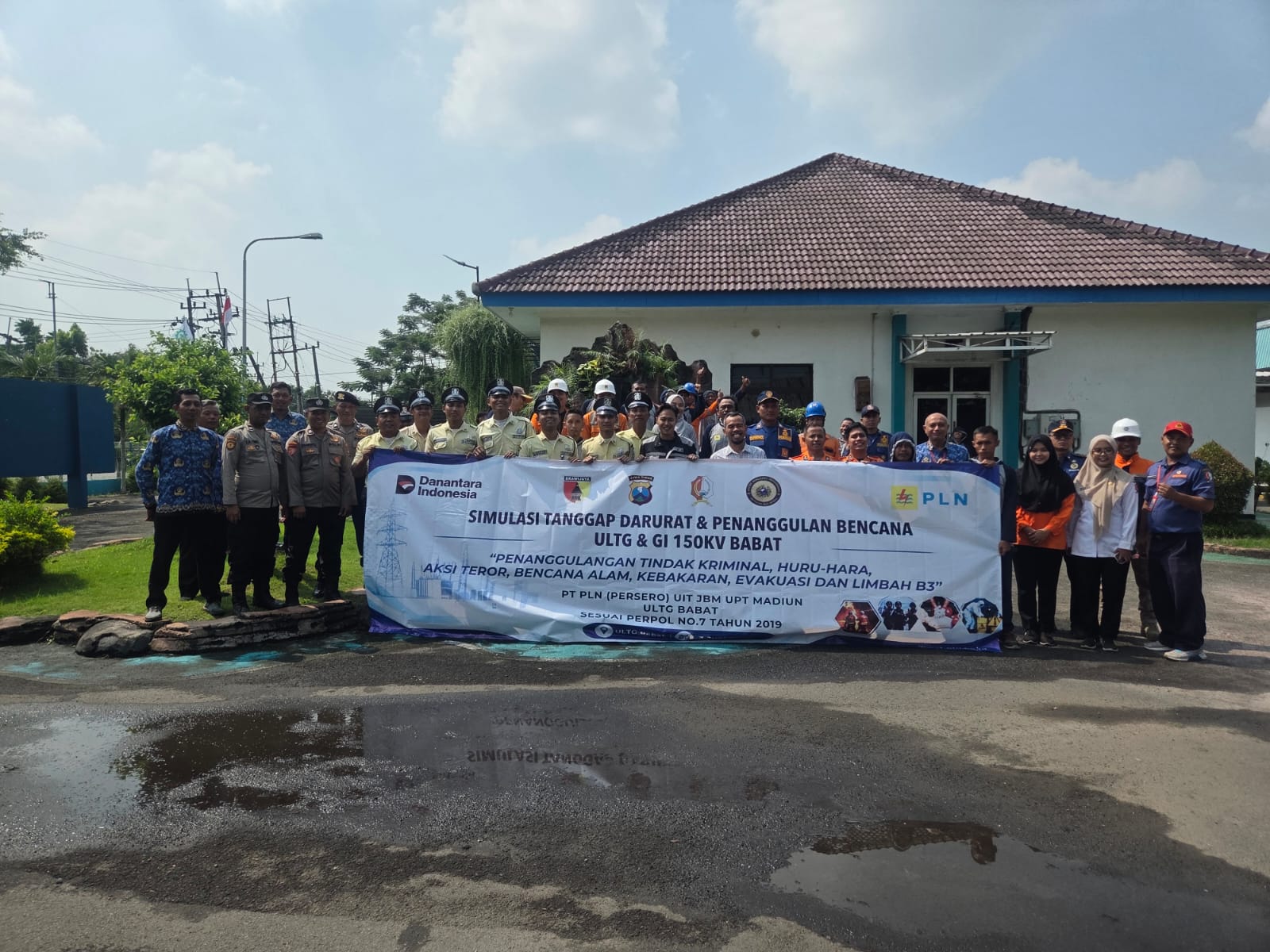 Polsek Baureno Dampingi Kegiatan Simulasi Tanggap Darurat & Penanggulangan Bencana oleh PT PLN ULTC BABAT